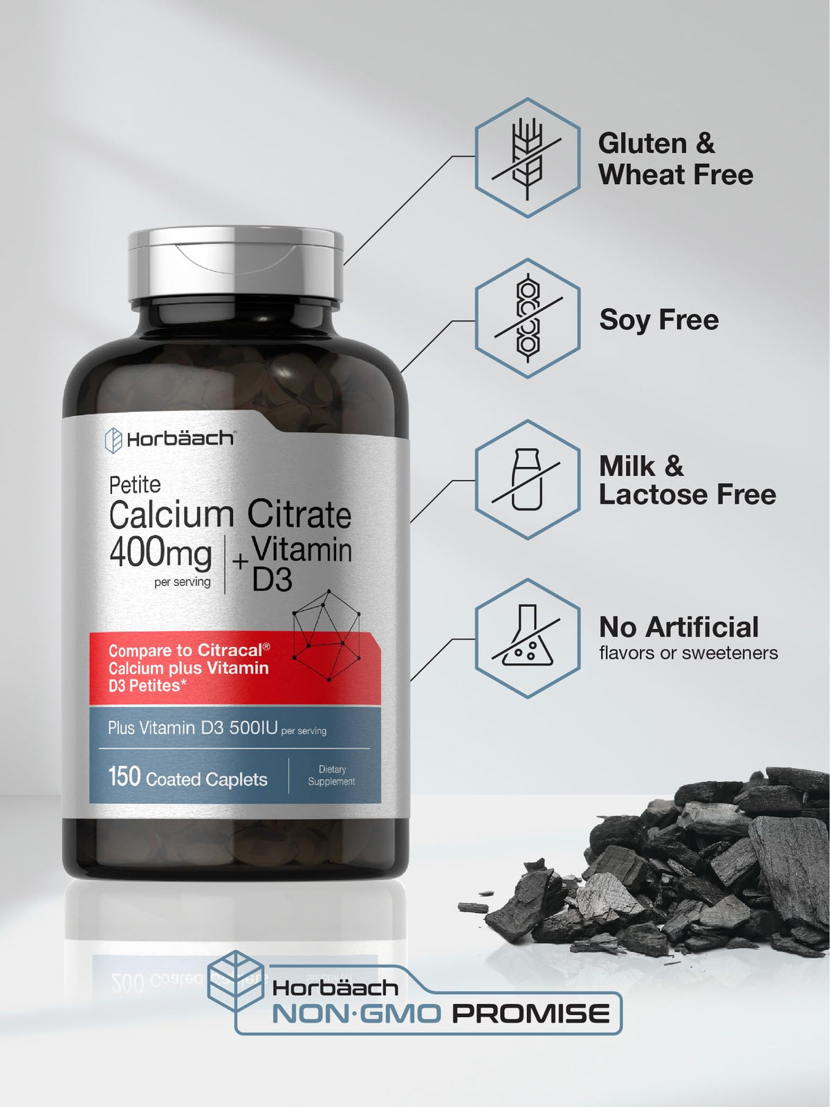 Comprimés de Citrate de Calcium Horbäach 400mg en gros plan