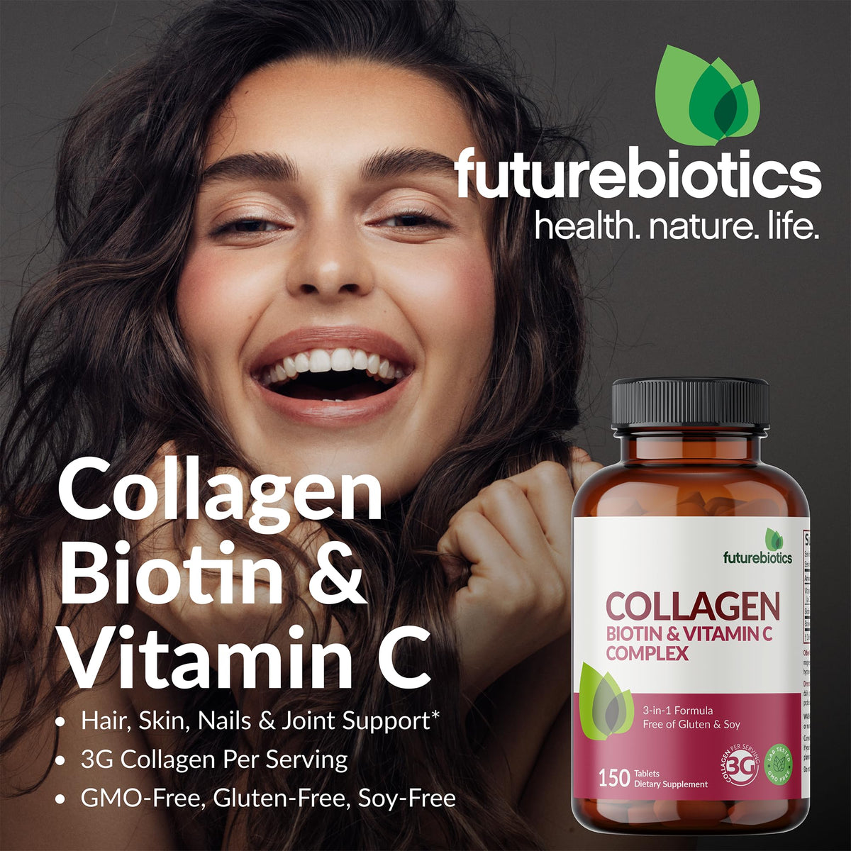 Comprimés de collagène Futurebiotics sur une surface blanche
