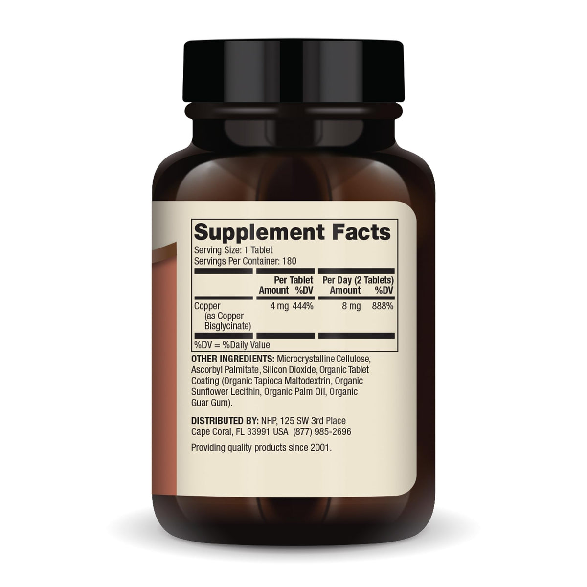 Comprimés de Copper Bisglycinate Dr. Mercola sur fond blanc