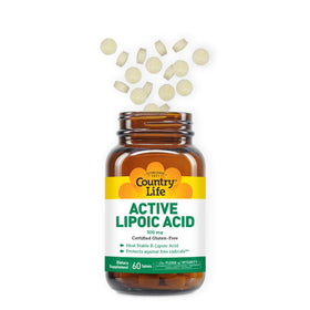 Comprimés de Country Life Acide Lipoïque Actif sur fond blanc