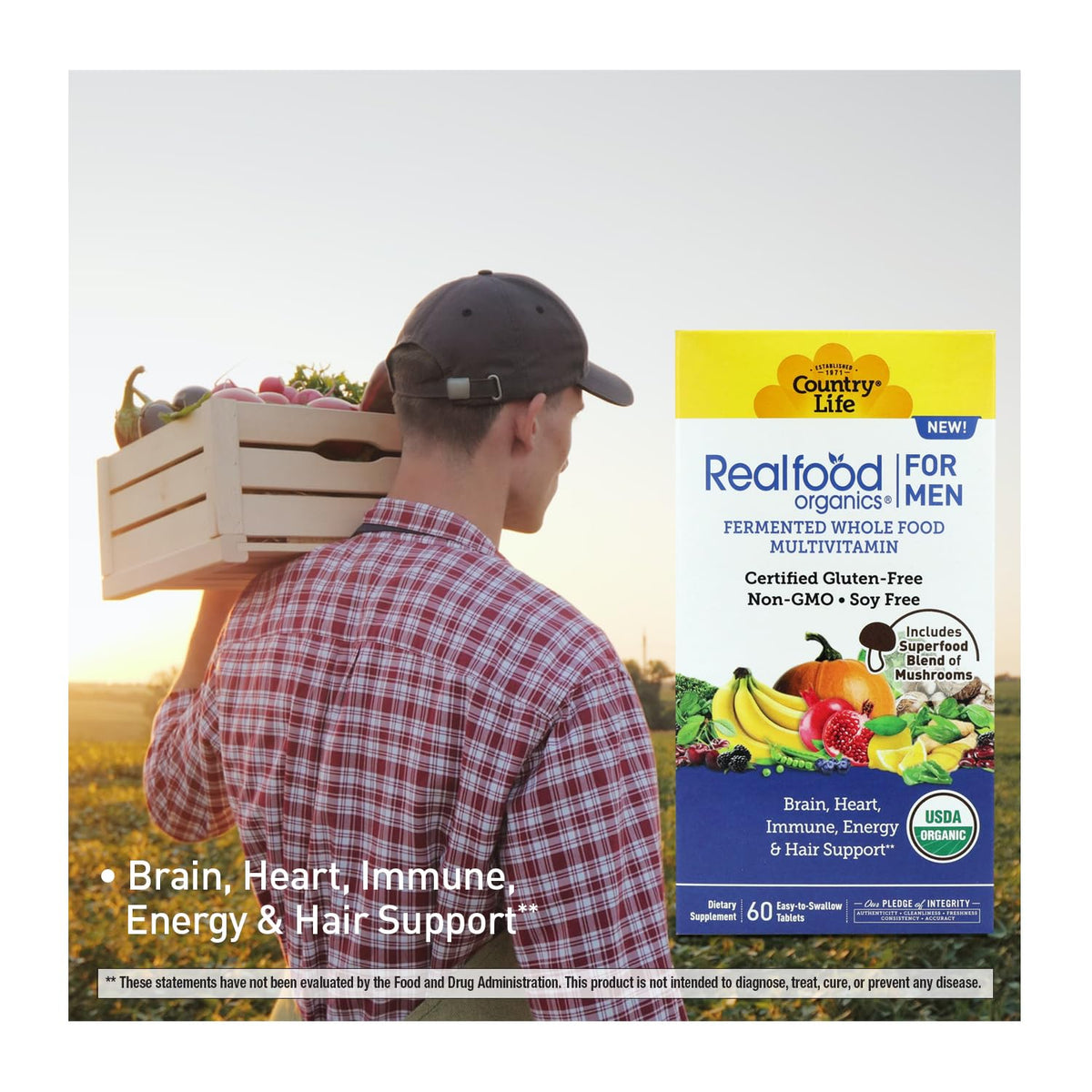 Comprimés de Country Life Multivitamines Organiques pour Hommes en main