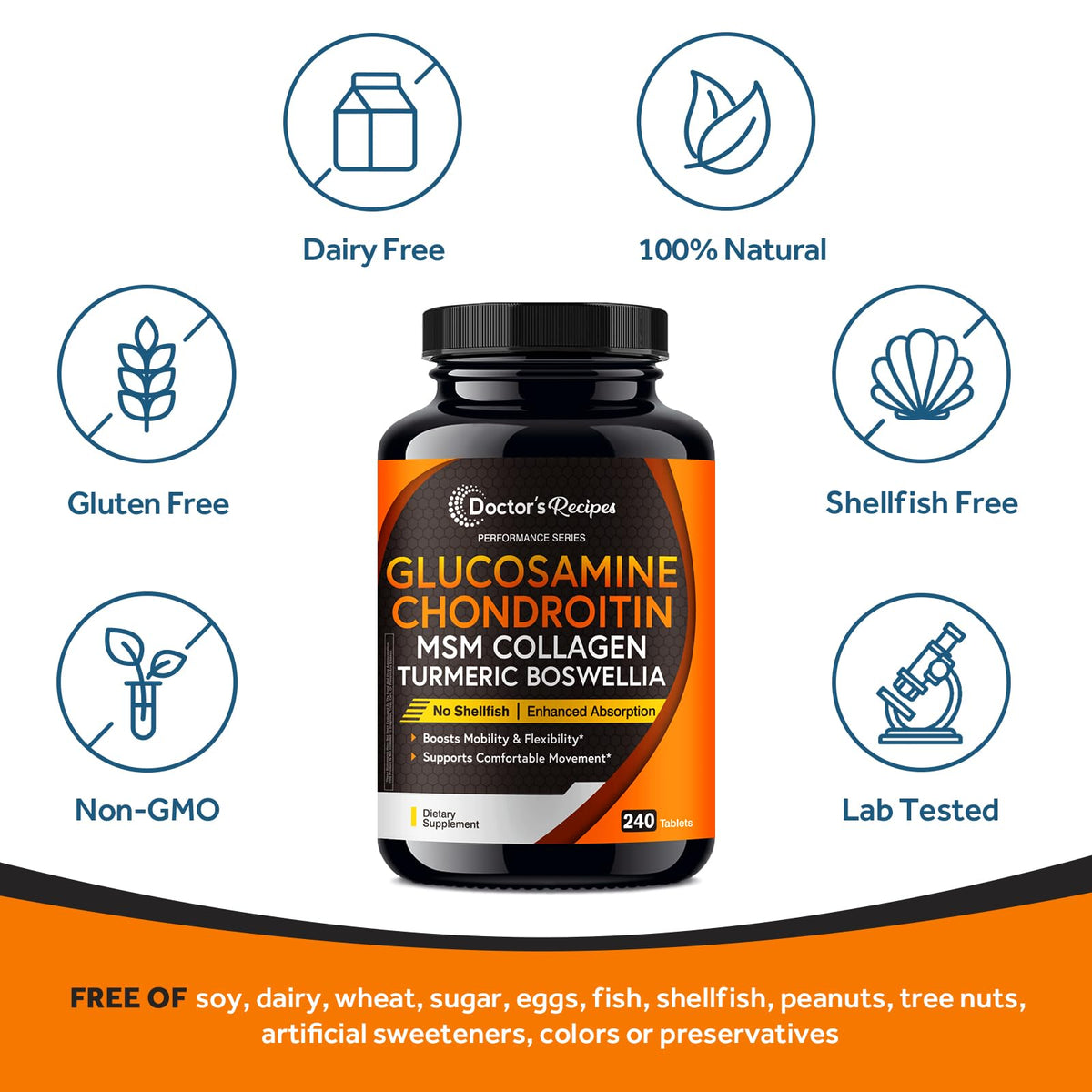 Comprimés de Doctor's Recipes Glucosamine Chondroitine sur une table