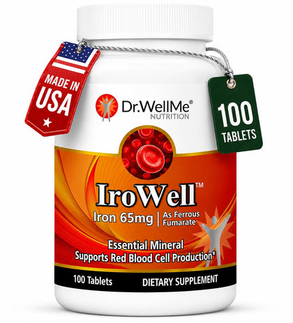 Comprimés de fer DR WELLME NUTRITION 65mg en boîte de 100 unités