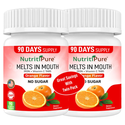 Comprimés de fer NutritiPure 18 mg saveur orange, emballage avant