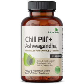 Comprimés de Futurebiotics Chill Pill + sur fond blanc