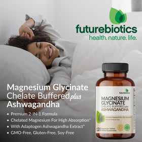 Comprimés de Futurebiotics Magnésium Glycinate sur une surface blanche