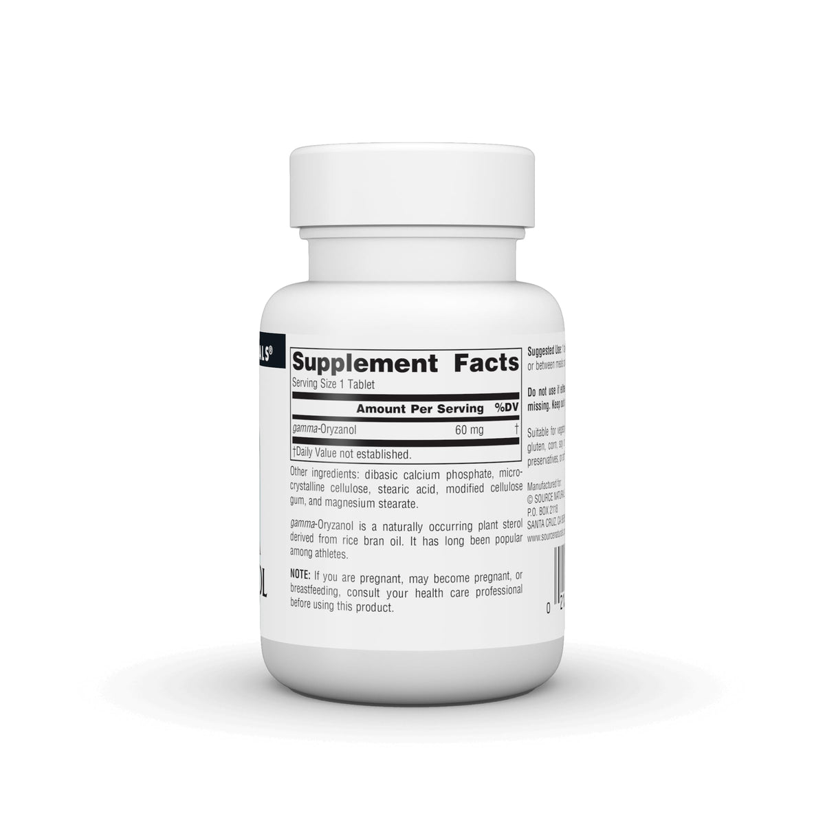 Comprimés de Gamma Oryzanol Source Naturals sur une surface blanche