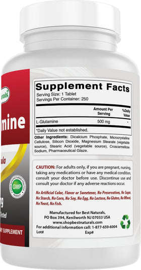 Comprimés de L-Glutamine dans un bol transparent