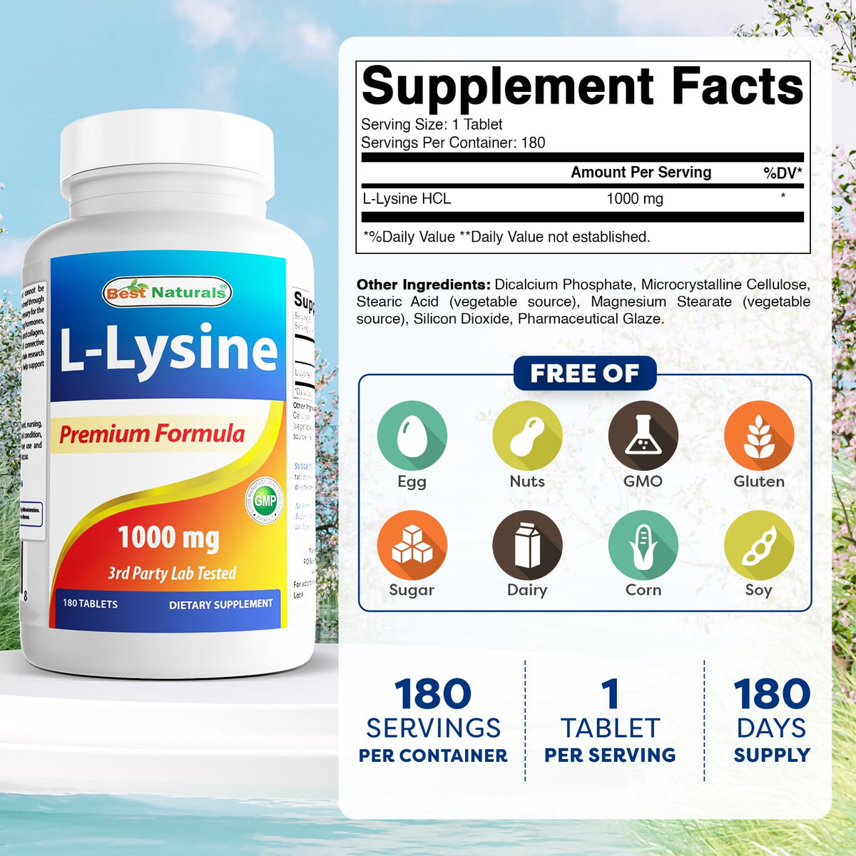 Comprimés de L-Lysine 1000mg dans la bouteille