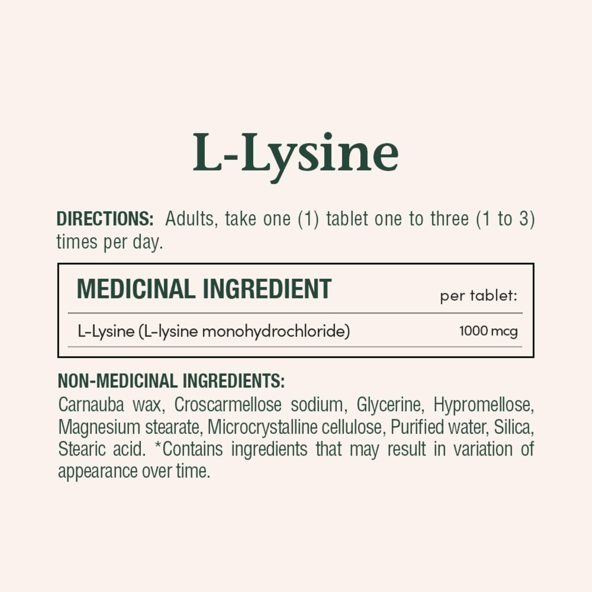 Comprimés de L-Lysine Nature's Bounty sur une surface blanche