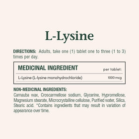 Comprimés de L-Lysine Nature's Bounty sur une surface blanche