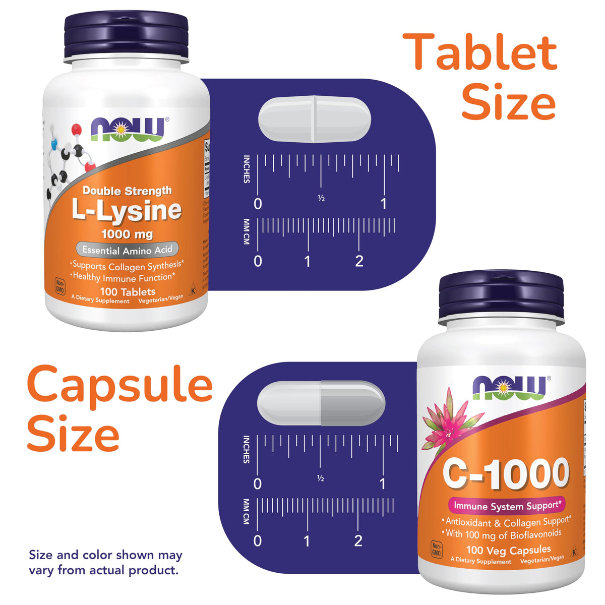 Comprimés de L-Lysine NOW Foods 1000mg sur une surface blanche