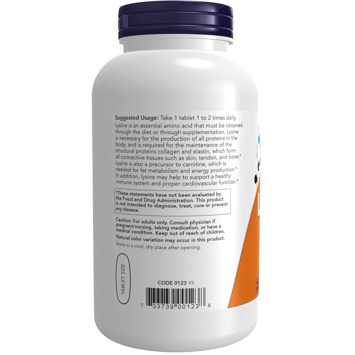 Comprimés de L-Lysine NOW Foods, prise en main pour usage quotidien