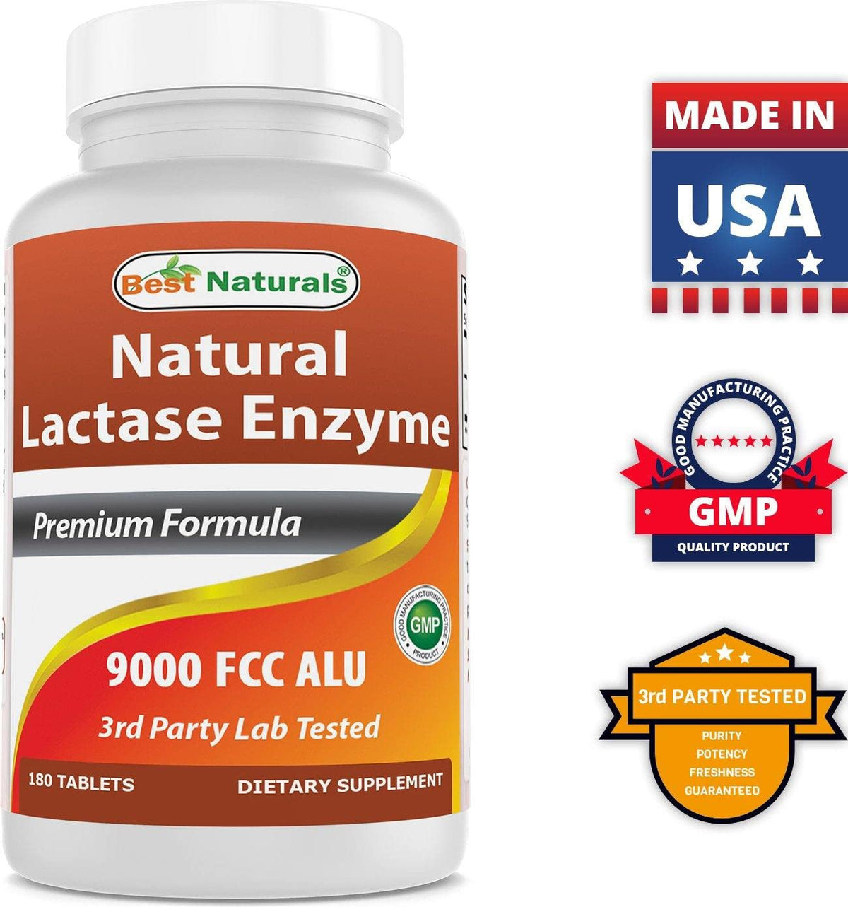 Comprimés de lactase Best Naturals avec des ingrédients naturels en arrière-plan