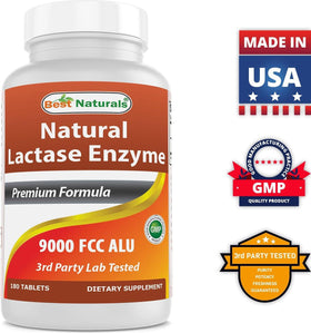 Comprimés de lactase Best Naturals avec des ingrédients naturels en arrière-plan