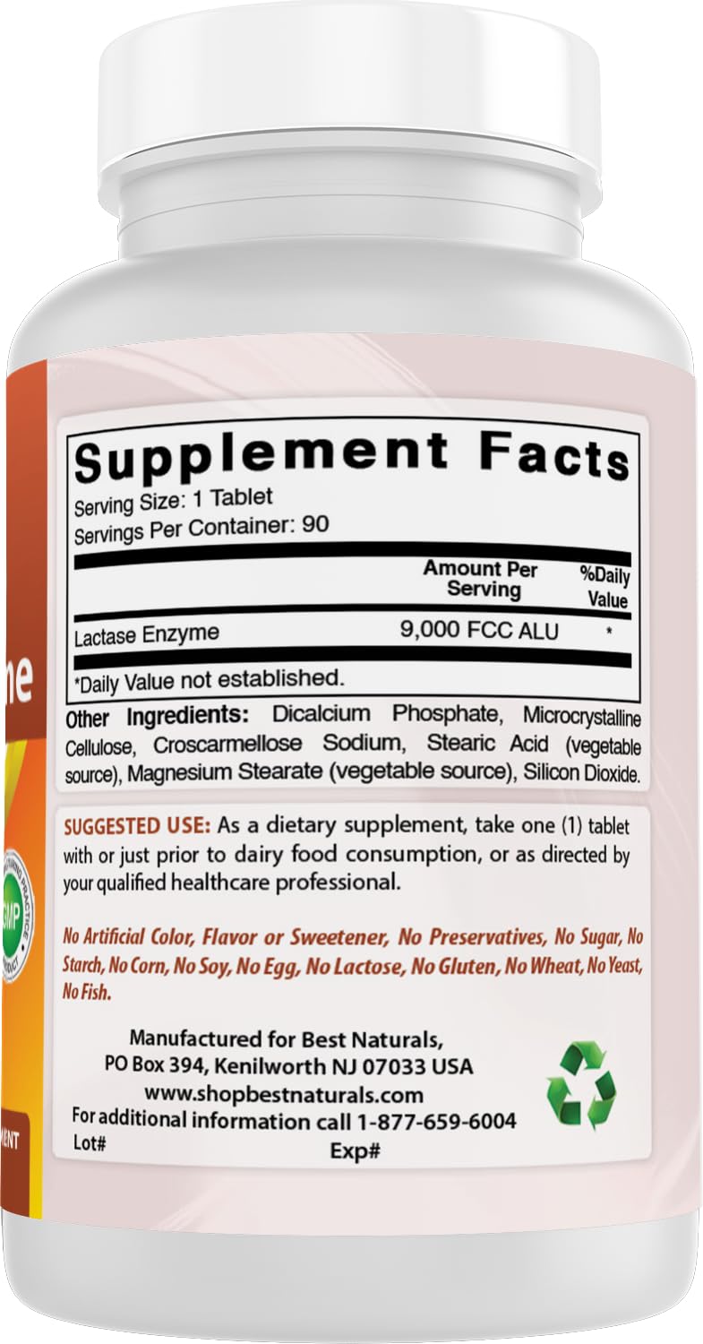 Comprimés de lactase Best Naturals, comprimés sur une table