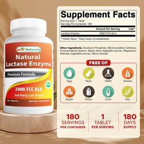 Comprimés de lactase Best Naturals sur une surface blanche