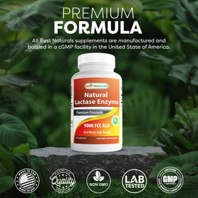 Comprimés de lactase Best Naturals, vue de face du flacon