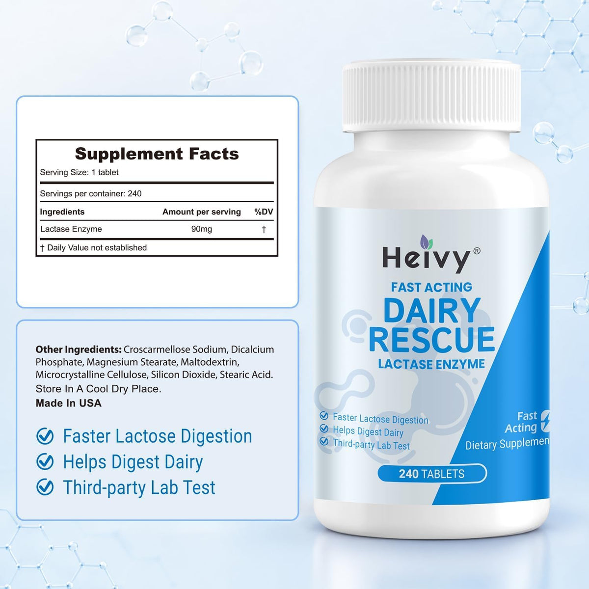 Comprimés de lactase Heivy dans un verre d'eau