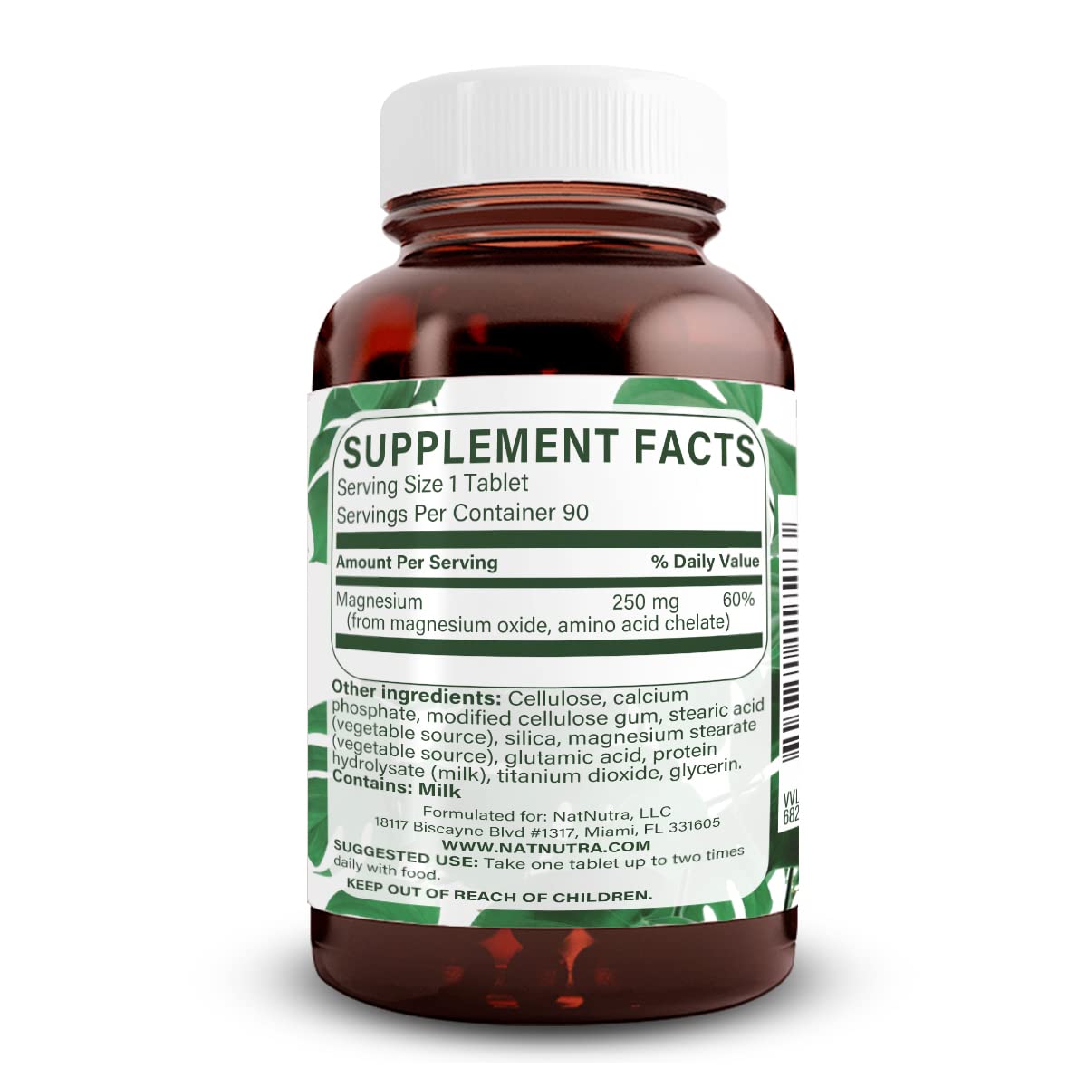 Comprimés de Magnésium Chélaté 250mg Natural Nutra sur une surface blanche