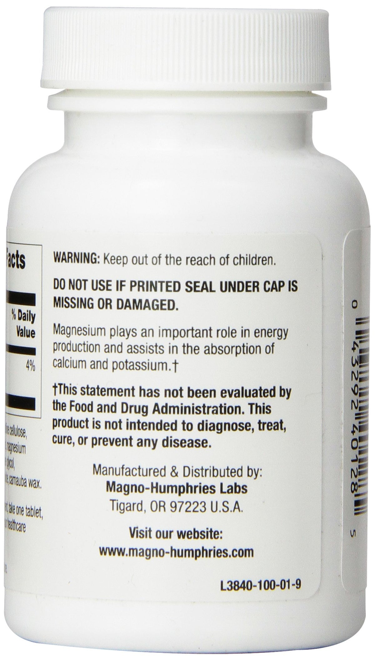 Comprimés de Magnésium Gluconate Optimum, vue de côté