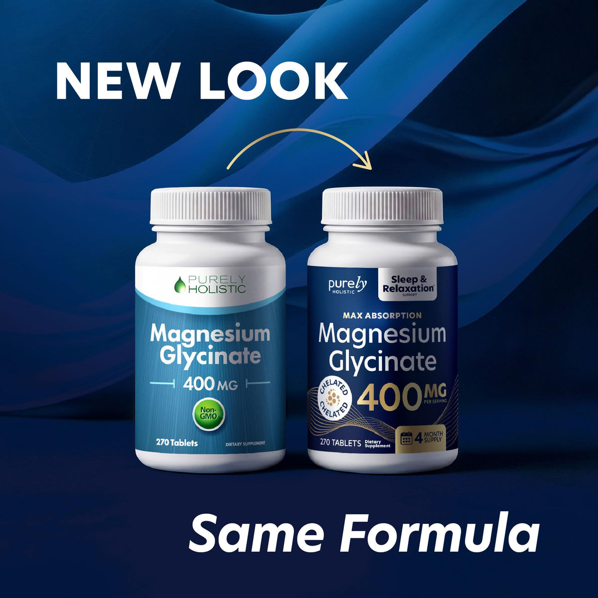 Comprimés de Magnésium Glycinate 400mg Purely Holistic sur fond blanc