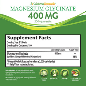Comprimés de Magnésium Glycinate California Essentials sur une surface blanche