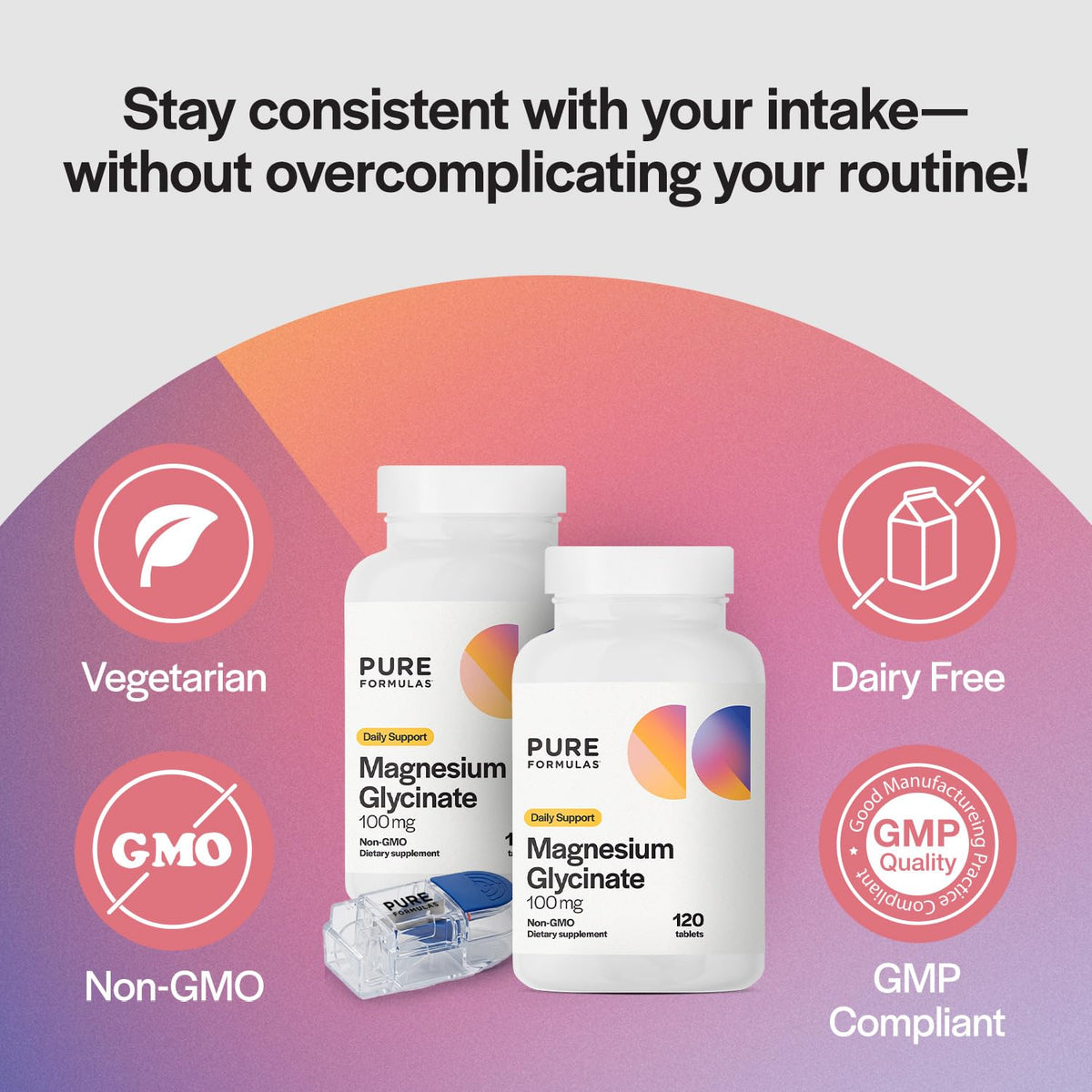 Comprimés de Magnésium Glycinate PureFormulas avec coupe-comprimé