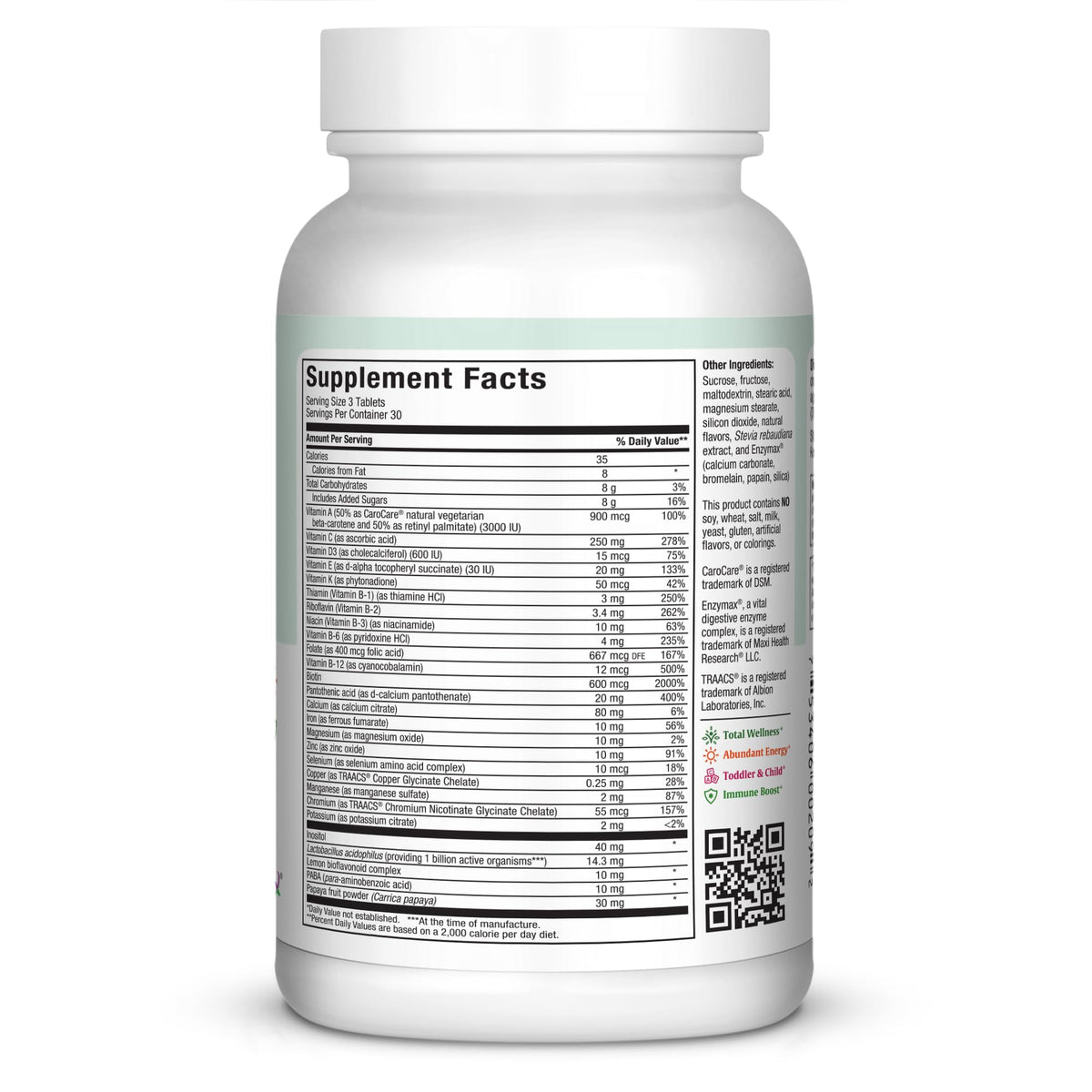 Comprimés de Maxi Health Multivitamines Enfants sur un fond blanc