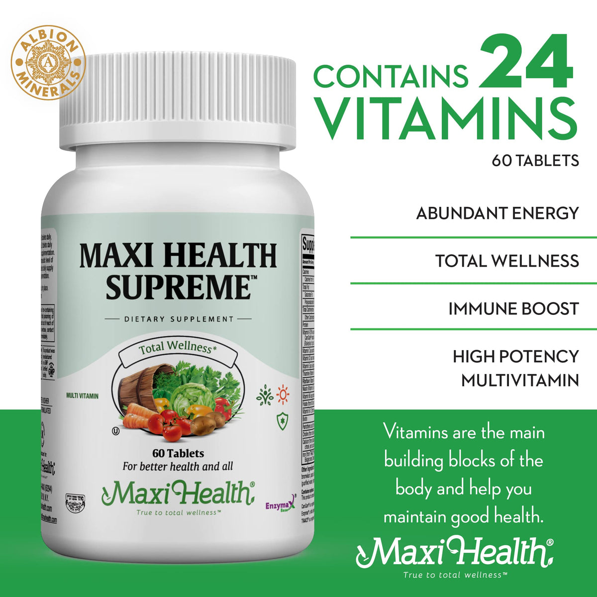 Comprimés de Maxi Health Multivitamines sur une surface blanche