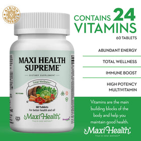 Comprimés de Maxi Health Multivitamines sur une surface blanche