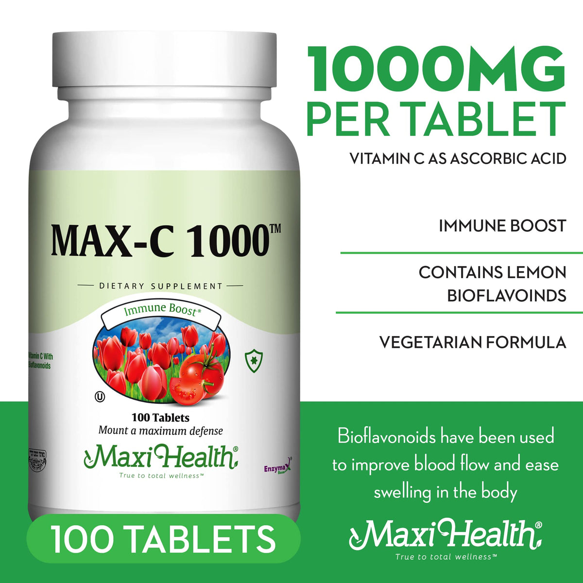 Comprimés de Maxi Health Vitamine C 1000 mg sur une surface