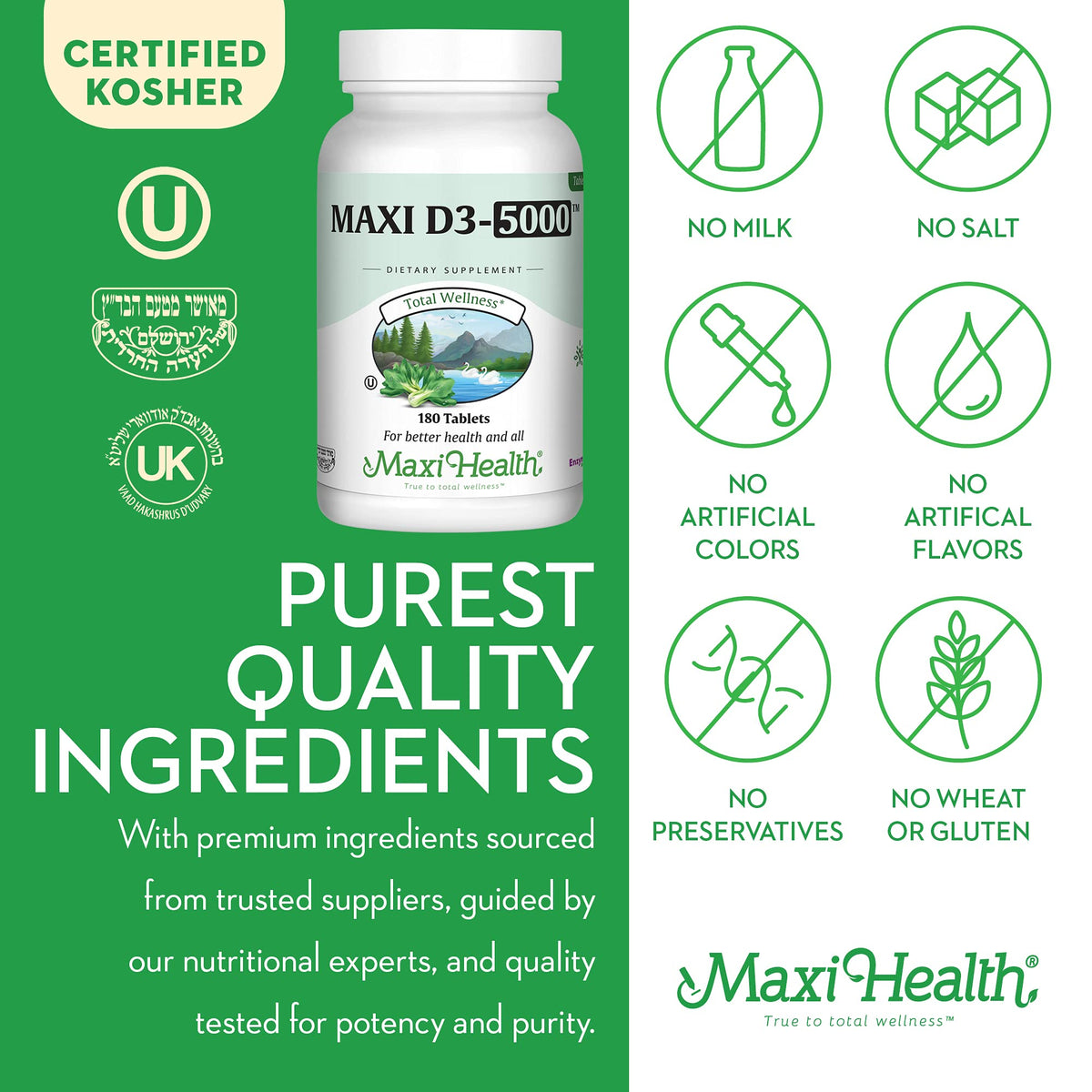Comprimés de Maxi Health Vitamine D3 5000 UI dans une main