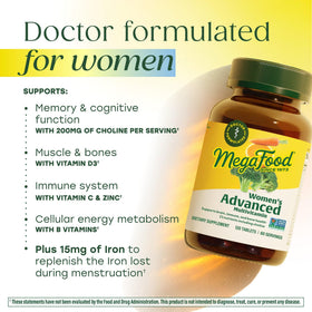 Comprimés de MegaFood Multivitamine Avancée pour Femmes sur une surface