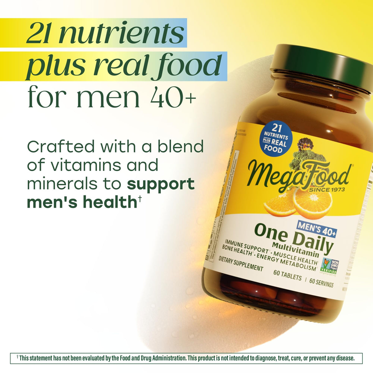 Comprimés de MegaFood Multivitamine Homme 40+ sur une surface