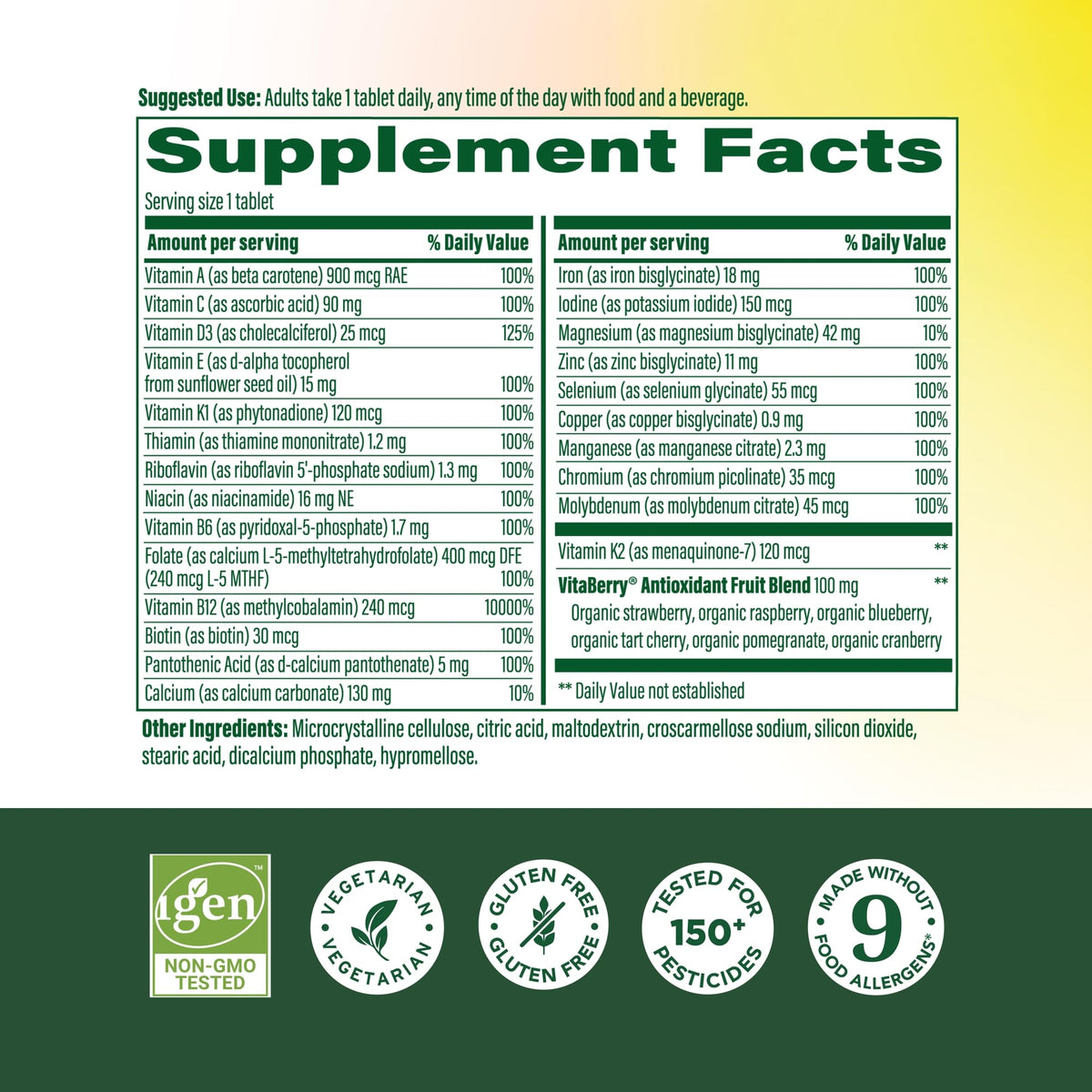 Comprimés de MegaFood Multivitamine Methylée Femme en vue de près