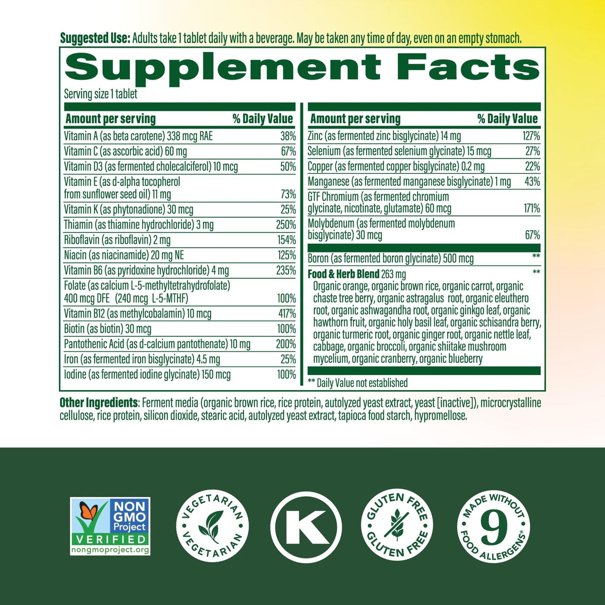 Comprimés de MegaFood Multivitamine One Daily, vue de près