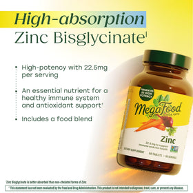 Comprimés de MegaFood Zinc Bisglycinate sur une table
