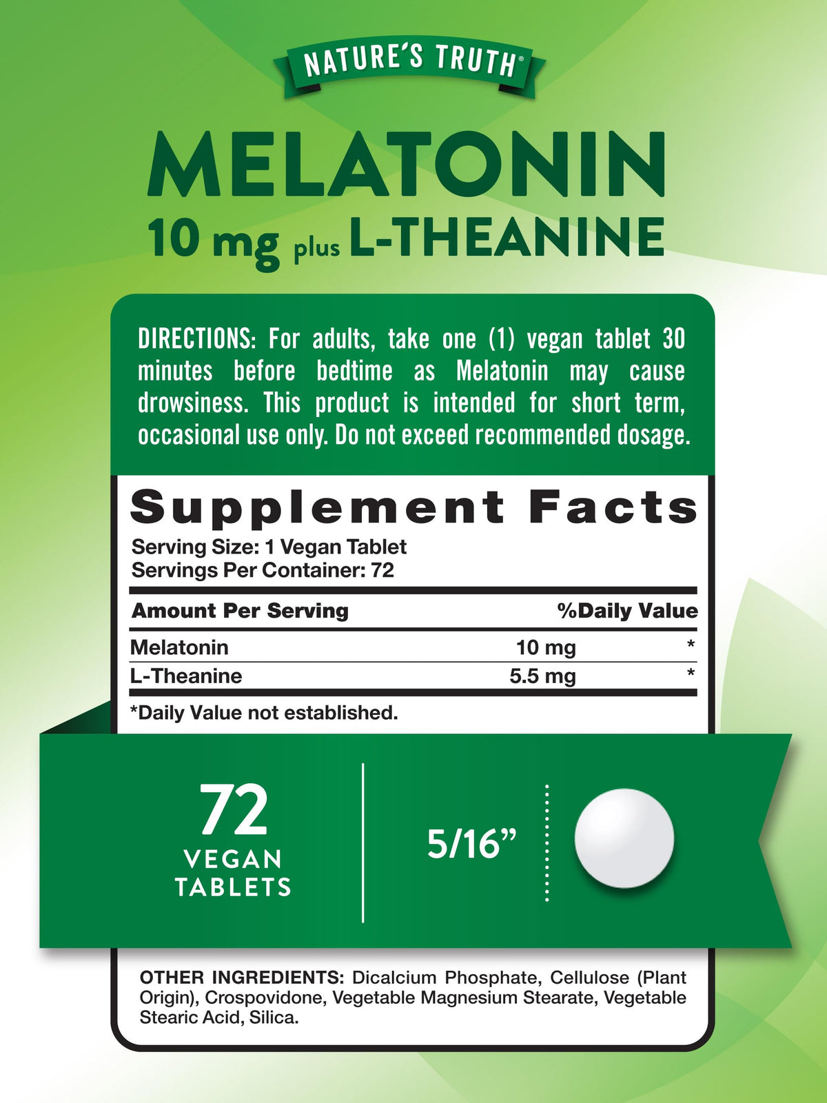 Comprimés de Melatonin Nature's Truth, 10 mg, format vegan