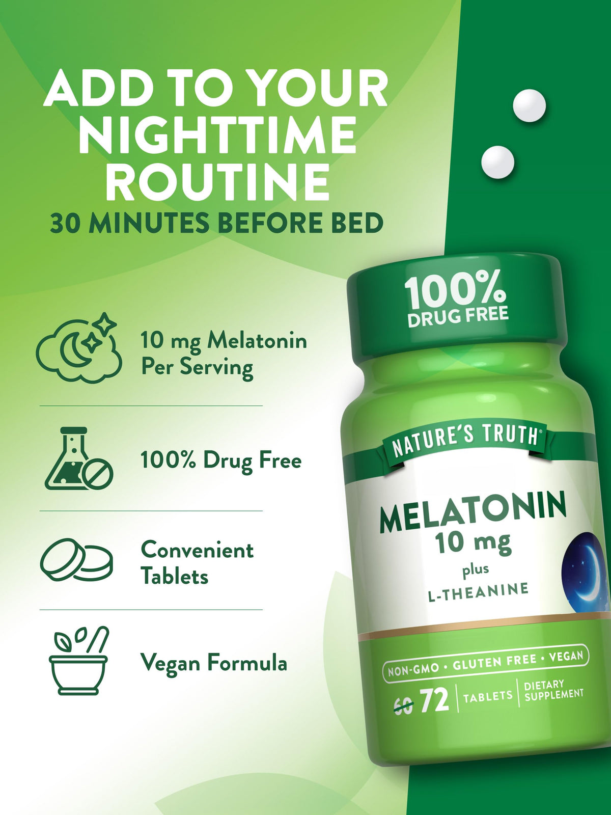 Comprimés de Melatonin Nature's Truth sur une surface blanche