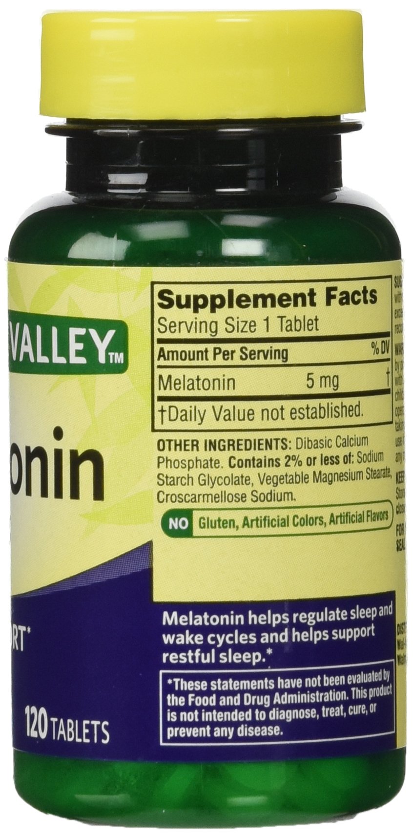 Comprimés de Melatonine 5mg Spring Valley sur une table