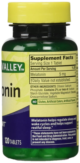 Comprimés de Melatonine 5mg Spring Valley sur une table