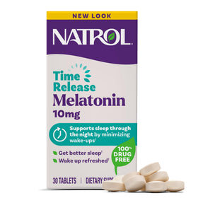Comprimés de mélatonine Natrol 10 mg en boîte vue de face