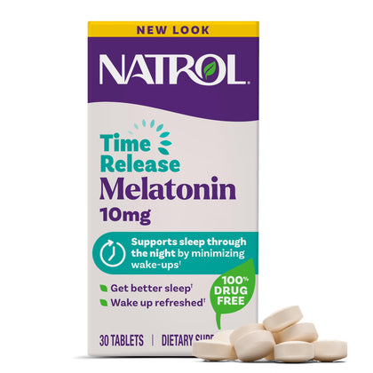 Comprimés de mélatonine Natrol 10 mg en boîte vue de face