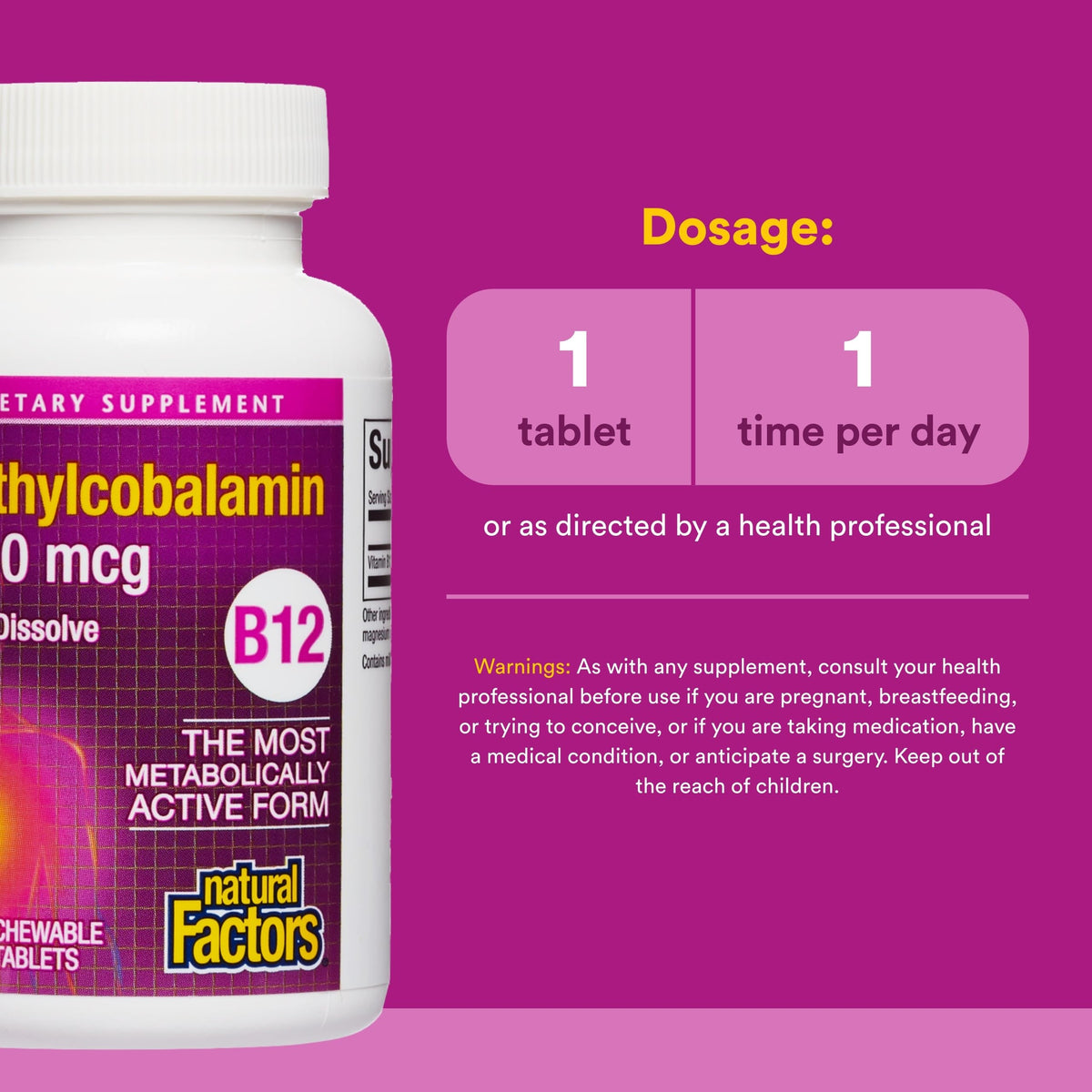 Comprimés de Methylcobalamin 1 000 mcg Natural Factors sur une table