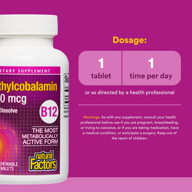 Comprimés de Methylcobalamin 1 000 mcg Natural Factors sur une table