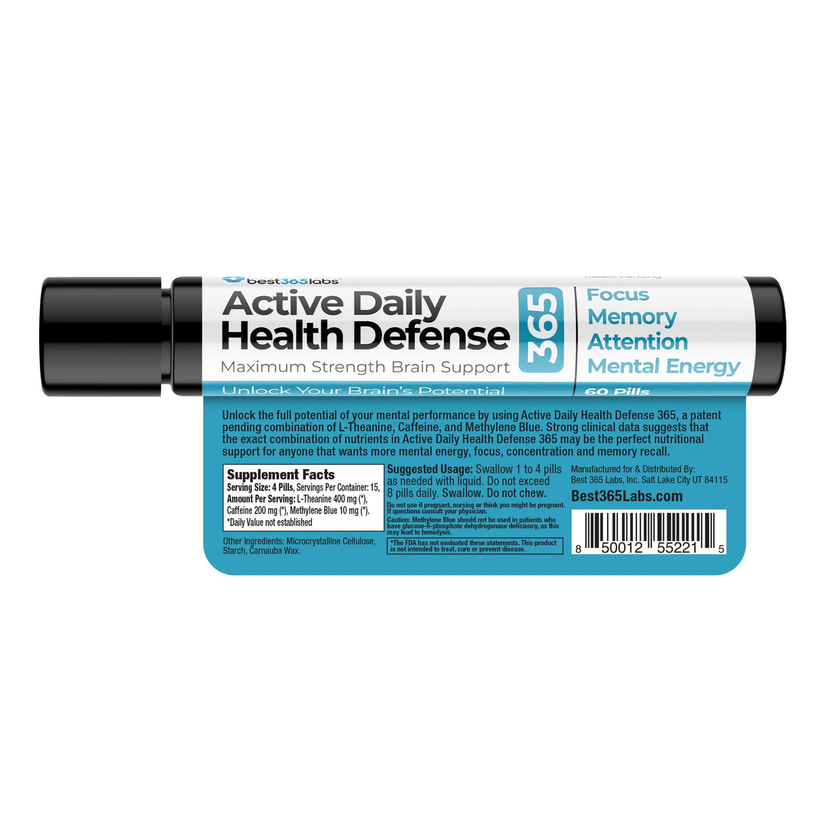 Comprimés de Methylene Blue Best 365 Labs sur une surface blanche