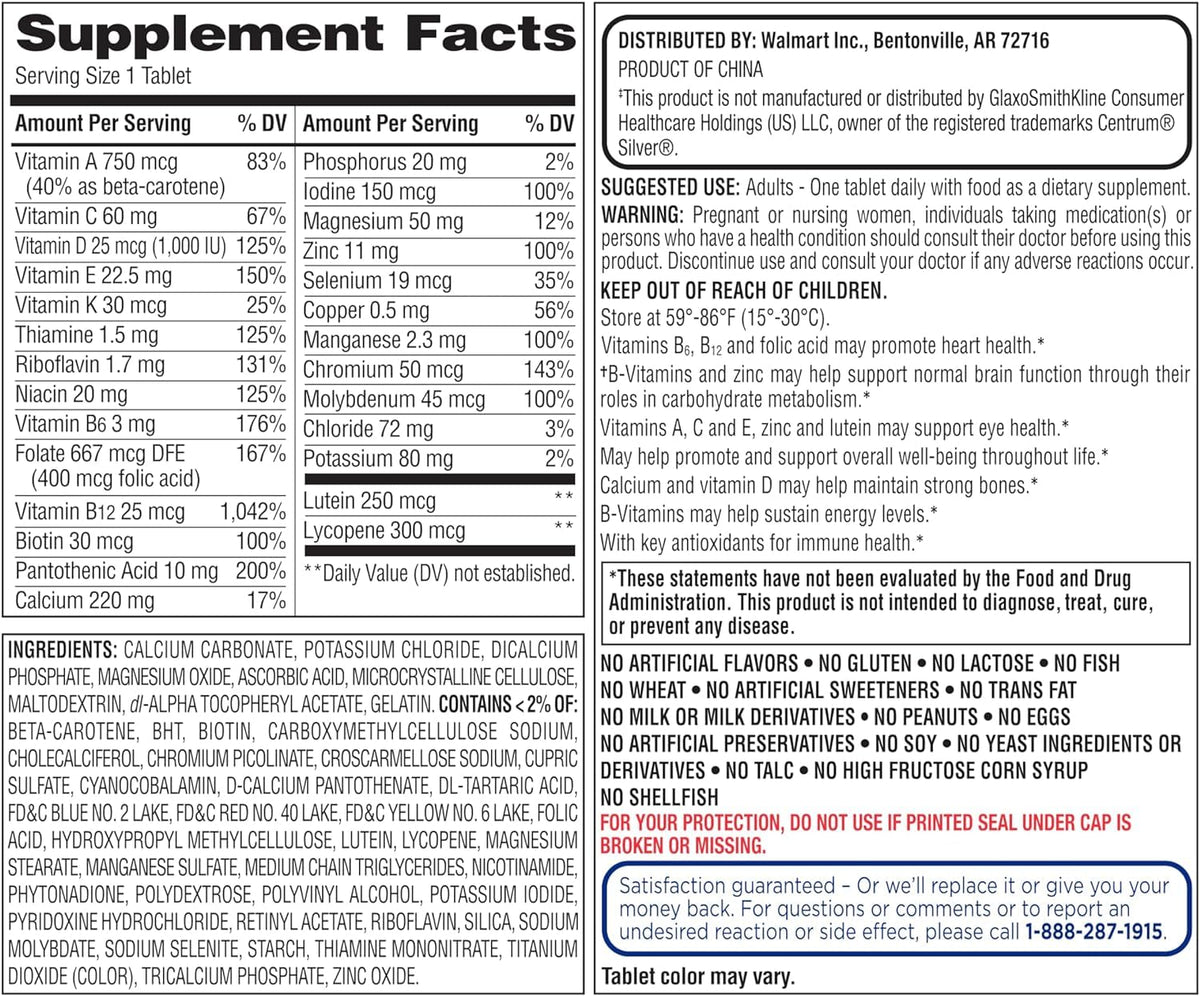 Comprimés de multivitamine complète Generic 50+