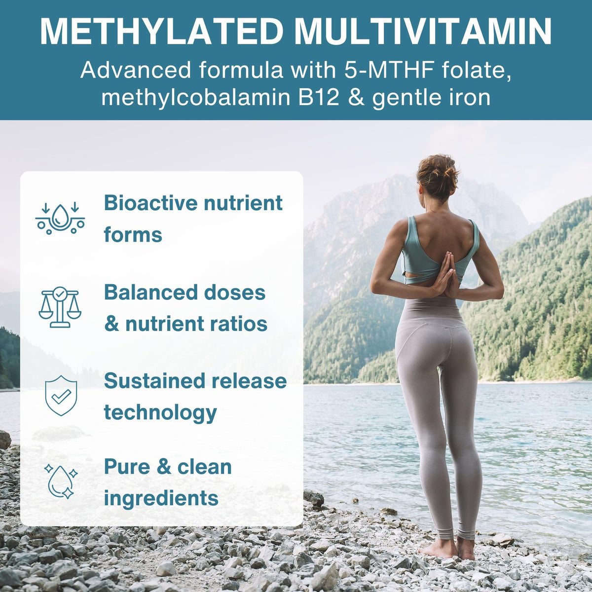Comprimés de multivitamine Igennus Methylée sur fond blanc