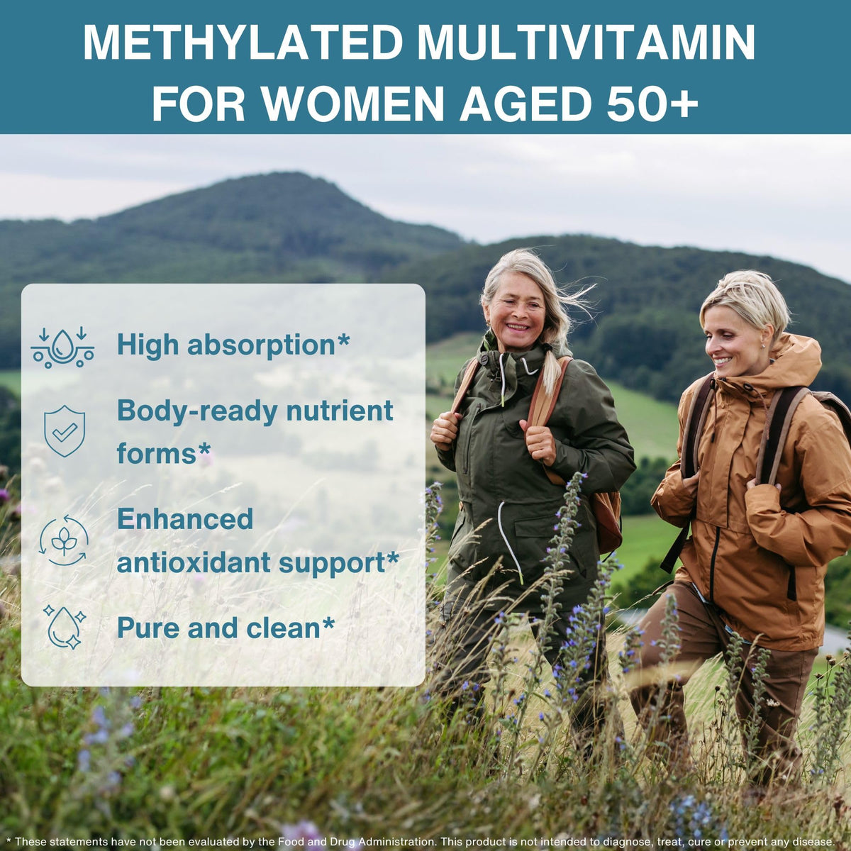 Comprimés de multivitamine Igennus pour femmes 50+ sur une surface blanche